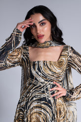 Ripple Effect - Black & Wheat Gold Embroidered Anarkali